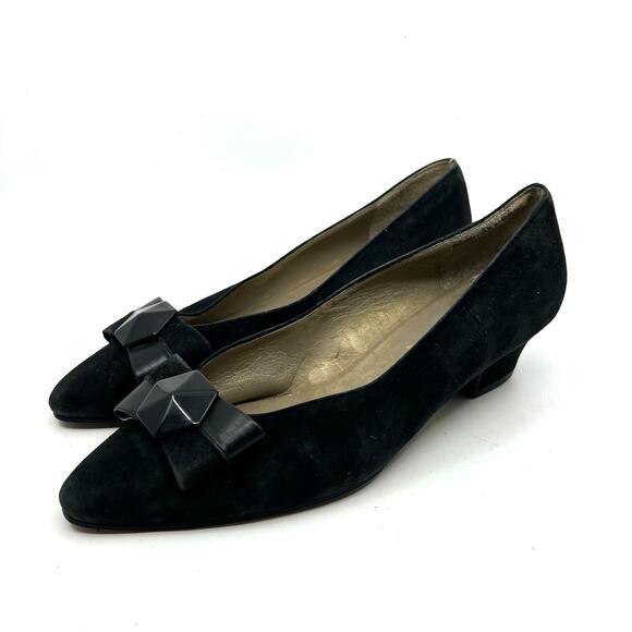 YSL Yves Saint Laurent Black Suede Bowtie Kitten Heel Pumps Women's 6.5 US - Picture 1 of 9